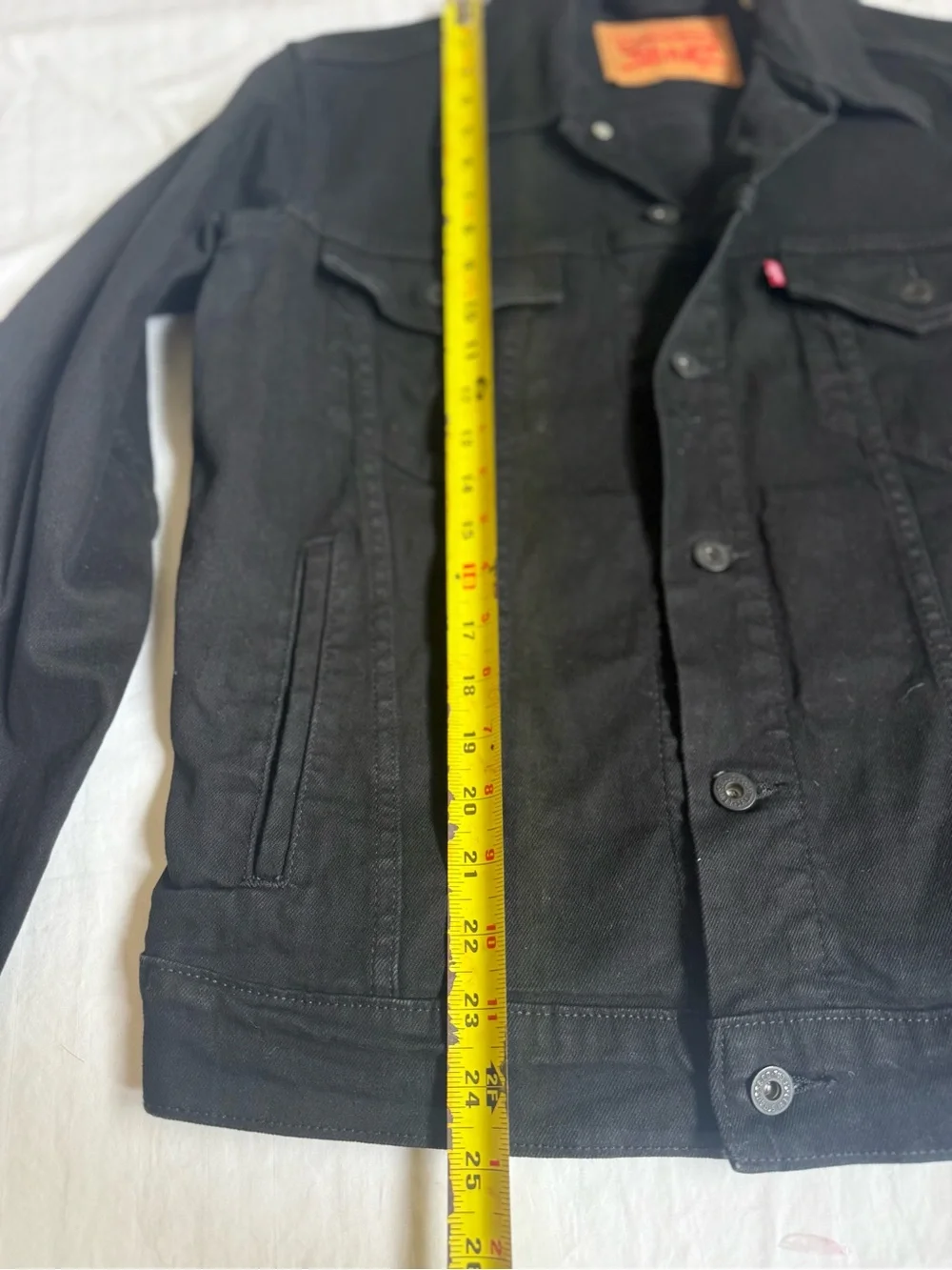 Levi’s Black Denim Trucker Jacket - Men’s Size S Capsule Wardrobe Trucker Biker - Picture 6 of 10